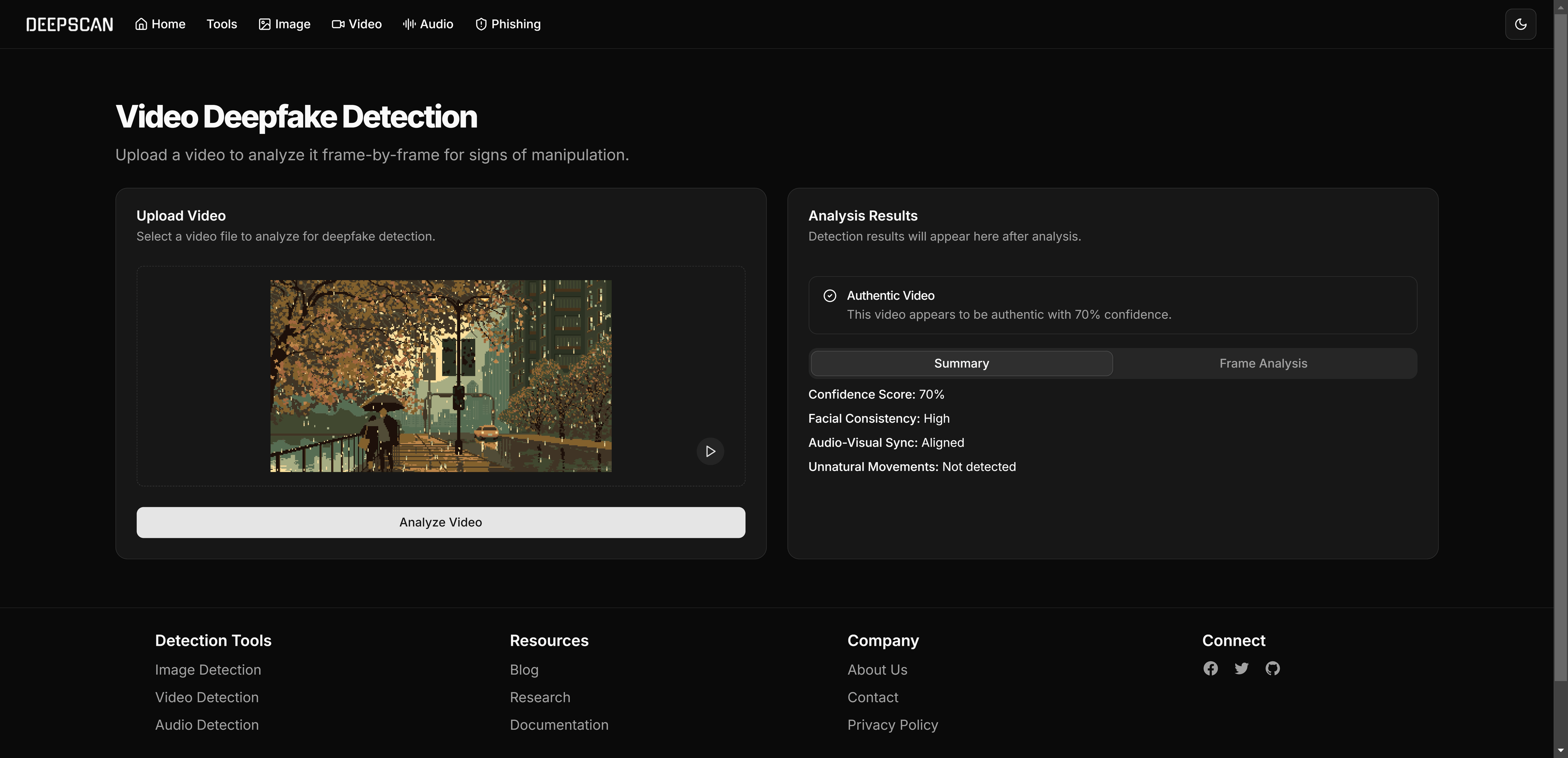 Video deepfake detection result