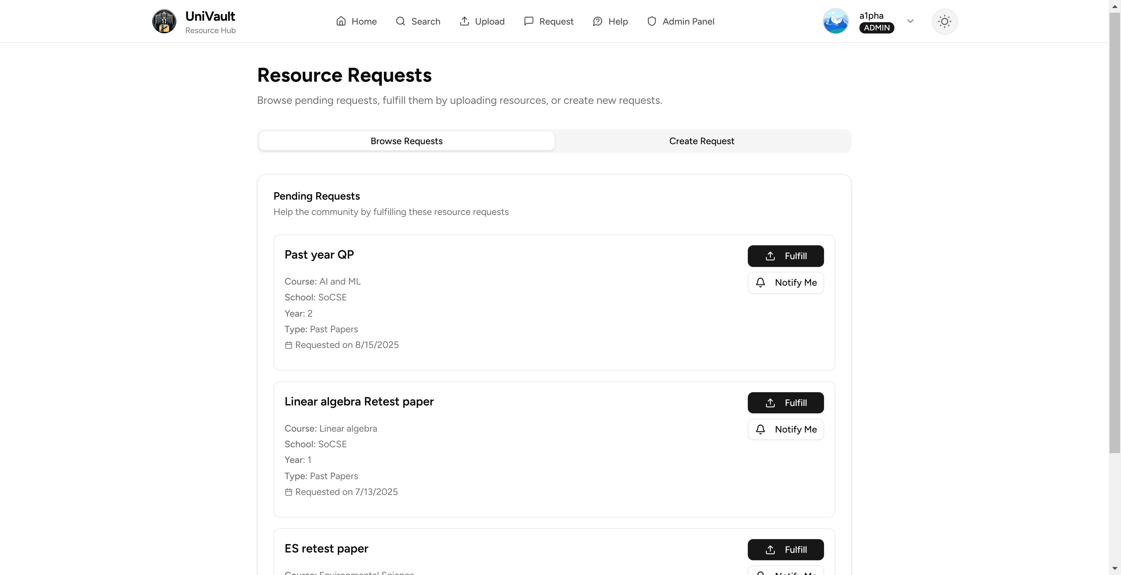 Document request system